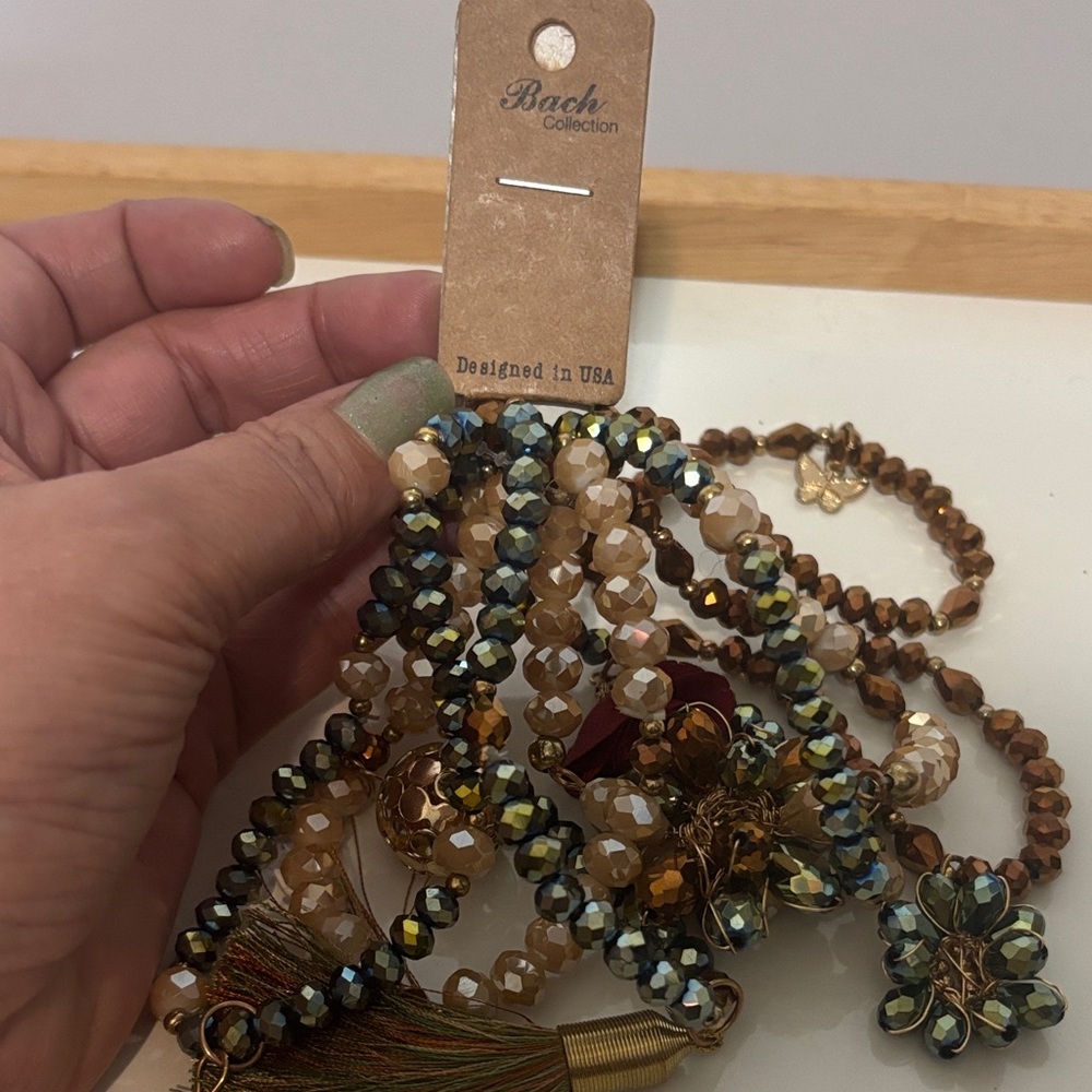 Bach Beaded set of 7 stretch bracelets with charms. NWT - Picture 2 of 15
